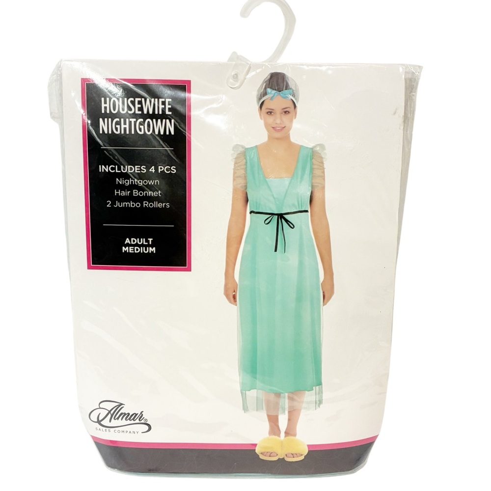 Women's Size‎ Medium Housewife Nightgown Costume Hair Rollers and Bonnet NEW